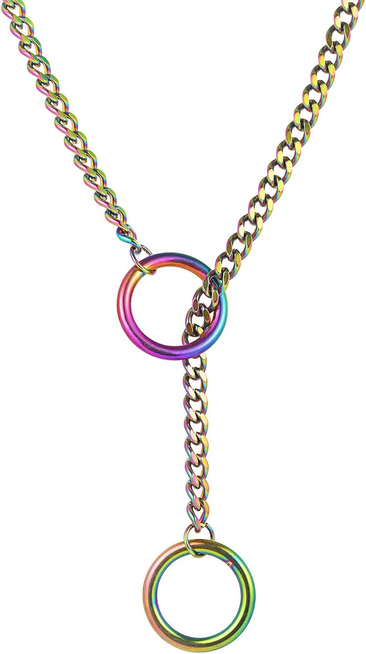 MIFYNN Heart O ring Slip Chain Necklaces for Women Stainless Steel Cuban Chain Bar Necklace Punk Rock Collar Necklace Handmade Adjustable Lariat Y Necklaces for Men - Image 1